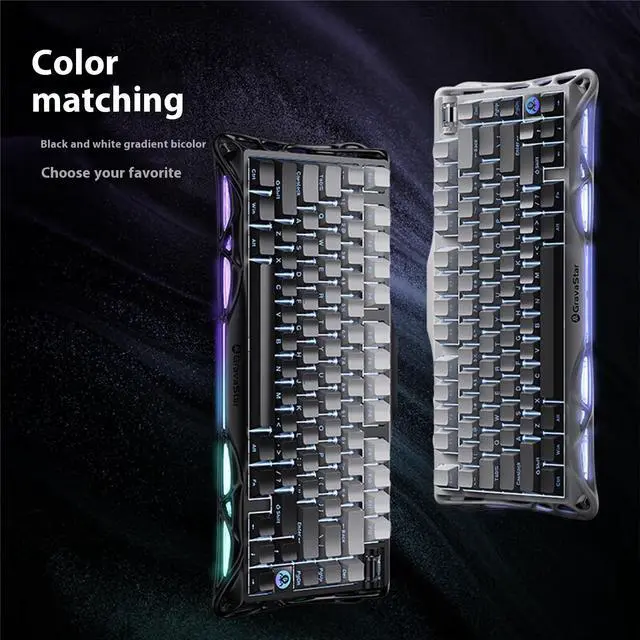 Alt view image 6 of 7 - GravaStar GS K1 Gradient Black Tri-Mode Connected Mechanical Gaming Keyboard, Side Engraving, Bionic Flow, 5-Layer Sound Deadening Padding, Wear Resistant and Non-Slip, RGB Backlit Keyboard, Black