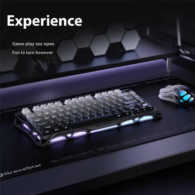 Alt view image 7 of 7 - GravaStar GS K1 Gradient Black Tri-Mode Connected Mechanical Gaming Keyboard, Side Engraving, Bionic Flow, 5-Layer Sound Deadening Padding, Wear Resistant and Non-Slip, RGB Backlit Keyboard, Black