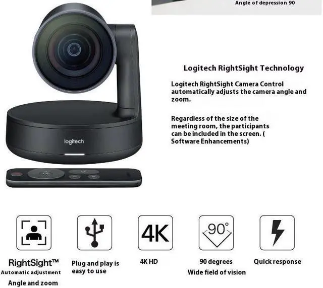 Alt view image 4 of 7 - Logitech CC4900E Business HD Conference Webcam, Large Meeting Room Equipment, Ultra HD Imaging System , 1080p 30fps, camera, Tilt, and Zoom, IR Remote Control or Control via Console, Black