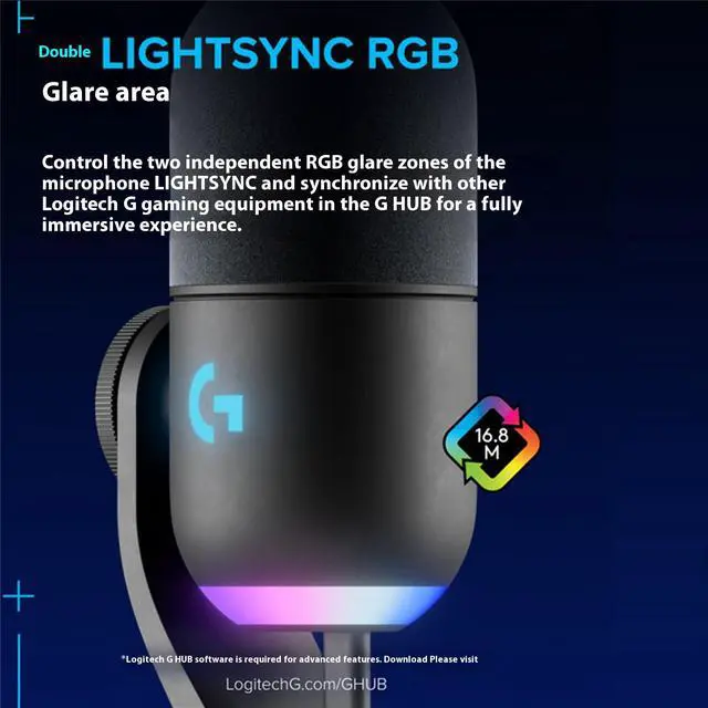 Alt view image 3 of 7 - Logitech G Yeti GX Dynamic RGB Gaming Microphone, Podcast with LIGHTSYNC, Blue VO!CE, G HUB Control, Supercardioid, USB Plug and Play on PC/Mac - Black