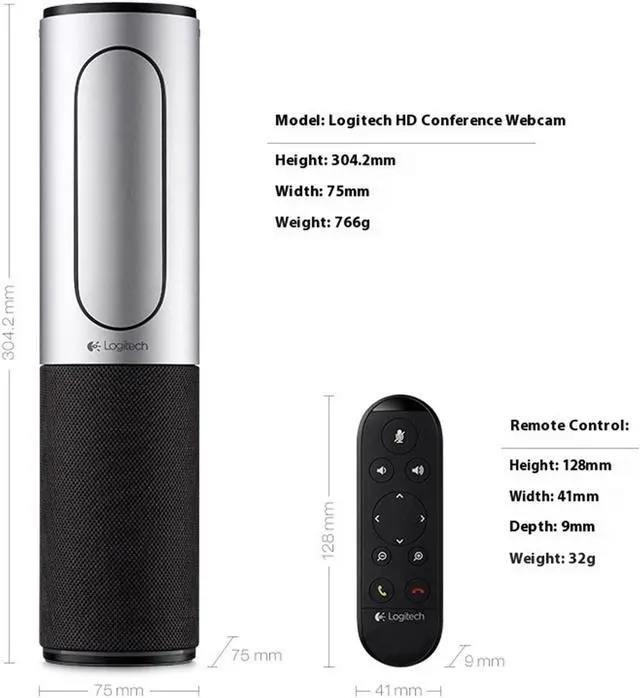 Alt view image 5 of 7 - Logitech CC2000E Mobile Office Video conferencing Webcam, Large Meeting Room Equipment, Videoconferencing, 1080p 30fps, camera, Tilt, and Zoom, IR Remote Control or via Console, Black Grey
