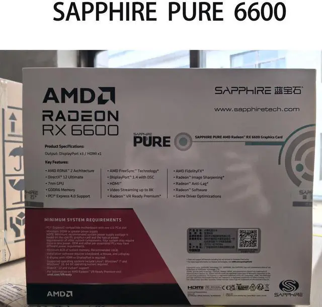 Alt view image 7 of 7 - SAPPHIRE TECH PURE Radeon RX 6600 8G D6 Graphics Card, 2491 MHz , 8GB, 128 bit, GDDR6, 14 Gbps ,RDNA 2 Architecture, PCI-Express 4.0 x8, 1080P, 140W (Board Power), White