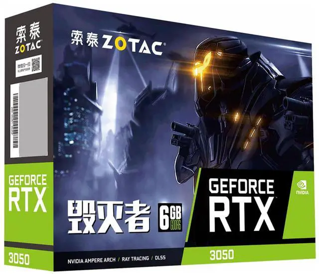 Alt view image 6 of 7 - ZOTAC GeForce RTX 3050-6GB DESTROYER OC HA Graphics Card, Gaming, AI Design, Video Editing, 3D Rendering, 3 x DP, 1 x HDMI, 6GB GDDR6, 92-bit, Express 4.0, 1477MHz