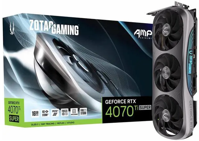 Alt view image 7 of 7 - ZOTAC GeForce RTX 4070Ti SUPER-16GB AMP EXTREME Graphics Card, Gaming, AI Design,Video Editing, 3D Rendering, 3 x DP, 1 x HDMI, 16GB GDDR6X, 256-bit, Express 4.0 x16,2640MHz,21Gbps