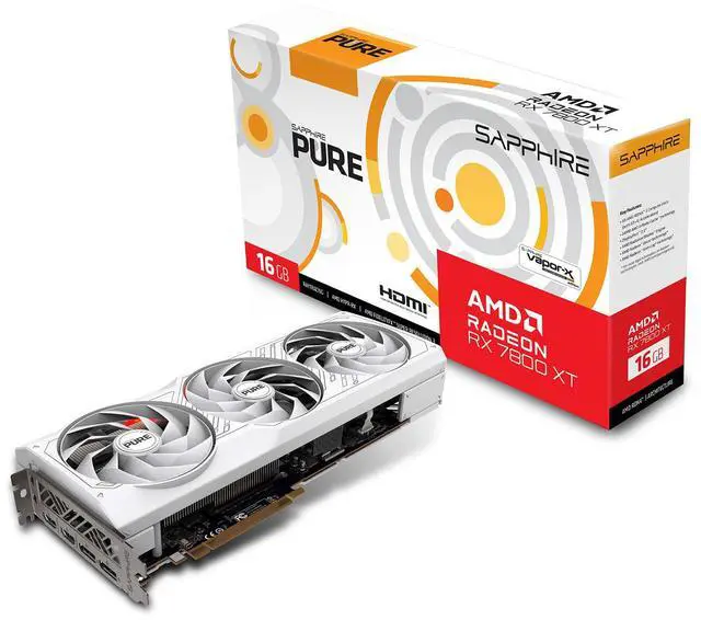 Alt view image 7 of 7 - SAPPHIRE Tech PURE  RX 7800 XT 16G D6 OC Gaming Graphics Card, AMD RDNA 3, 19.5 Gbps, PCIe 4.0, 16GB GDDR6, HDMI 4K, DisplayPort 2.1a, 256 bit, High TG Copper PCB, Digital Power Design, WHITE