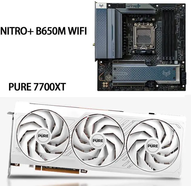 Main image of SAPPHIRE Tech GPU+Motherboard Combo, PURE  Radeon RX 7700 XT 12GB graphics card + NiTRO+ B650M WIFI AM5 Motherboard ( WiFi 6),GPU +motherboard 2-piece set