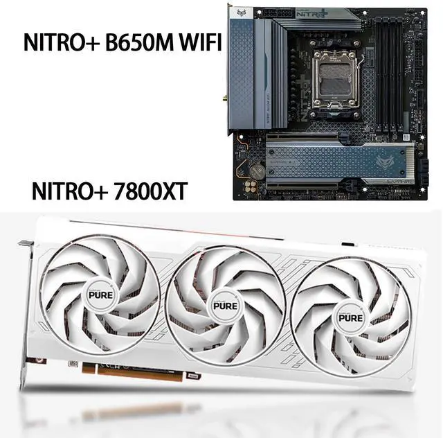 Main image of SAPPHIRE Tech GPU+Motherboard Combo, PURE AMD Radeon RX 7800 XT 16GB pure OC graphics card + NiTRO+ B650M WIFI AM5 Motherboard ( WiFi 6),GPU +motherboard 2-piece set