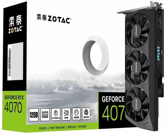 Alt view image 6 of 7 - ZOTAC RTX 4070-12GD6 MOONLIGHT SHADOW OC Graphics Card, Gaming, AI Design, Video Editing, 3D Rendering, 3 x DP, 1 x HDMI, 12GB GDDR6, 192-bit, Express 4.0 16x, 2490MHz, 20 Gbps