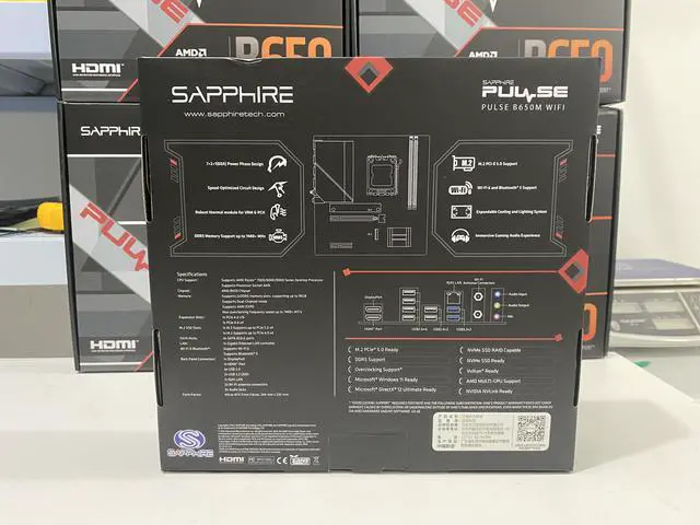 Alt view image 7 of 7 - Sapphire Tech PULSE B650M WIFI Motherboard, Desktop Motherboard, for AMD Razorback 9000/8000/7000 Series Processors, WIFI6+ Bluetooth 5, AMD B650, AM5, 1*PCIE5.0x16,1*PCIE4.0x4, 1*HDMI, 1*DP