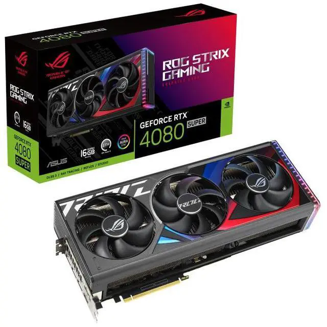 Main image of ASUS ROG Strix GeForce RTX 4080 SUPER Black Edition Gaming Graphics Card (PCIe 4.0, 16GB GDDR6X, DLSS 3, HDMI 2.1a, DisplayPort 1.4a, Vapor Chamber, Aura Sync) ROG-STRIX-RTX4080S-16G-Black, Refurbish