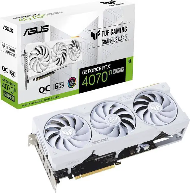 Main image of ASUS TUF Gaming NVIDIA GeForce RTX 4070 Ti SUPER White OC Edition Gaming Graphics Card (PCIe 4.0, 16GB GDDR6X) TUF-RTX4070TIS-O16G-WHITE-GAMING, Refurbish card