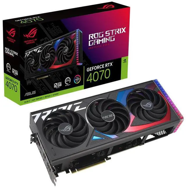 Main image of ASUS ROG Strix GeForce RTX 4070 OC Edition Gaming Graphics Card (PCIe 4.0, 12GB GDDR6X, DLSS 3, HDMI 2.1, DisplayPort 1.4a) ROG-STRIX-RTX4070-O12G-GAMING