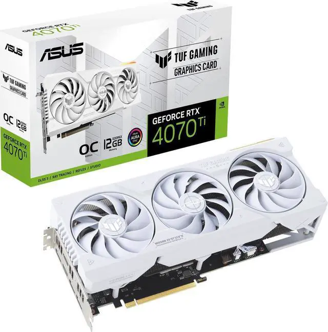Main image of ASUS TUF Gaming NVIDIA GeForce RTX 4070 Ti OC White Edition Gaming Graphics Card (PCIe 4.0, 12GB GDDR6X, HDMI 2.1a, DisplayPort 1.4a) TUF-RTX4070TI-O12G-WHITE-GAMING
