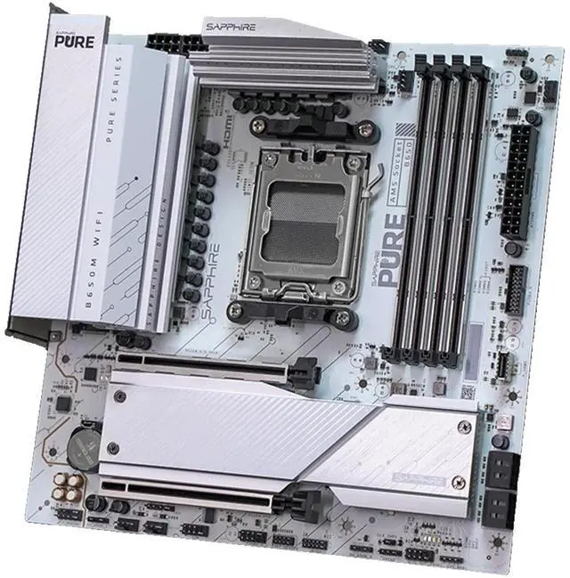 Main image of SAPPHIRE Tech PURE B650M WIFI AM5 Motherboard ,Desktop Motherboard, DDR5 7600+ OC, PCIe 5.0 M.2, 10+2+1 Phase VRM, Wi-Fi 6 & Bluetooth 5.2 | AMD Ryzen 7000/8000/9000 Ready