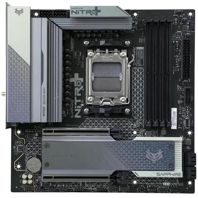 Alt view image 2 of 7 - Sapphire Tech NITRO+ B850M WIFI AM5 Motherboard &  Ryzen 7 7800X3D 8-Core CPU Combo | 96MB 3D V-Cache, PCIe 5.0 M.2, DDR5 8000+ OC, Wi-Fi 6 Gaming Bundle