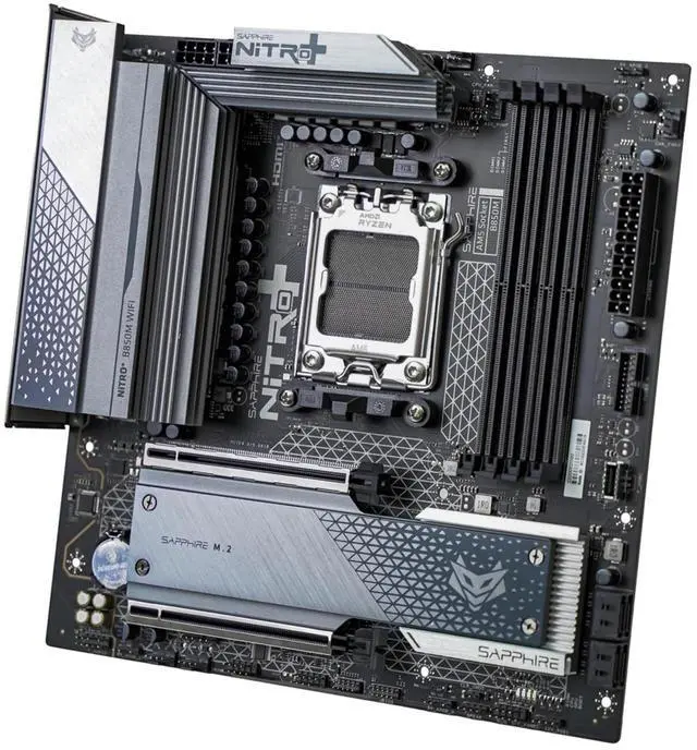 Alt view image 3 of 7 - Sapphire Tech NITRO+ B850M WIFI AM5 Motherboard &  Ryzen 7 9800X3D 8-Core CPU Combo | 128MB 3D V-Cache, PCIe 5.0 x16, DDR5 8000+ OC, Wi-Fi 6 Gaming Bundle