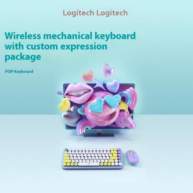 Alt view image 2 of 6 - Logitech POP Keys Retro Mechanical Keyboard & Mouse (Dreamy Purple) - Wireless Combo with Changeable Emoji Caps, 36-Month Battery