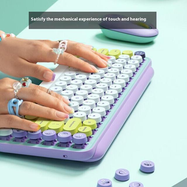 Alt view image 3 of 6 - Logitech POP Keys Retro Mechanical Keyboard & Mouse (Dreamy Purple) - Wireless Combo with Changeable Emoji Caps, 36-Month Battery