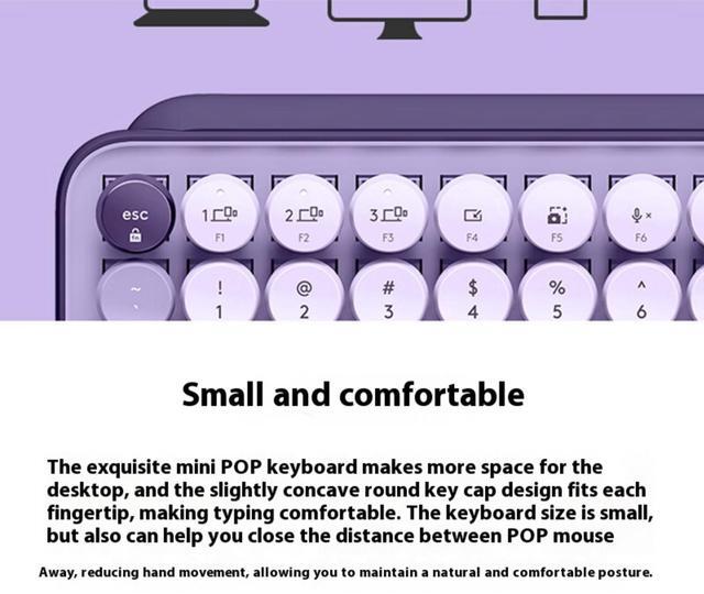Alt view image 5 of 6 - Logitech POP Keys Retro Mechanical Keyboard & Mouse (Dreamy Purple) - Wireless Combo with Changeable Emoji Caps, 36-Month Battery