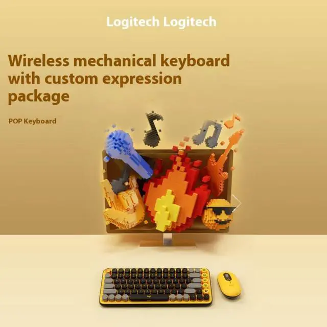 Alt view image 4 of 7 - Logitech POP Keys Wireless Mechanical Keyboard + POP Mouse (Sunny Yellow) - Bluetooth Combo with Custom Emoji Keys, Silent Clicks, 3-Device Pairing