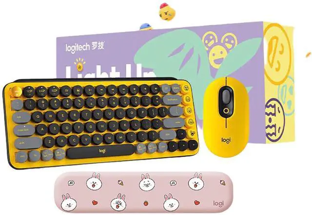 Main image of Logitech POP Keys Wireless Mechanical Keyboard + POP Mouse (Sunny Yellow) - Bluetooth Combo with Custom Emoji Keys, Silent Clicks, 3-Device Pairing
