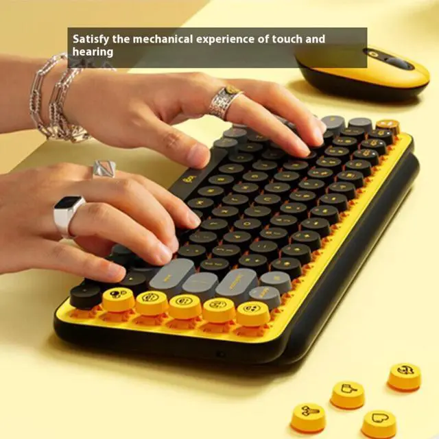 Alt view image 7 of 7 - Logitech POP Keys Wireless Mechanical Keyboard + POP Mouse (Sunny Yellow) - Bluetooth Combo with Custom Emoji Keys, Silent Clicks, 3-Device Pairing