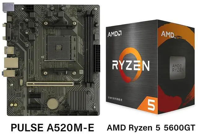 Main image of Sapphire Tech PULSE A520M-E AM4 Motherboard &  Ryzen 5 5600GT 6-Core APU Combo | Vega 7 iGPU, DDR4 4600+ OC, PCIe 3.0 M.2, Budget Gaming & Office Bundle
