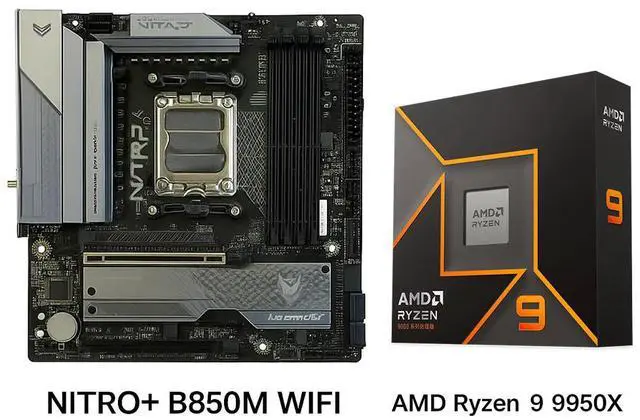 Main image of Sapphire Tech NITRO+ B850M WIFI AM5 Motherboard &  Ryzen 9 9950X 16-Core CPU Combo | 12+2+1 Phase VRM, PCIe 5.0 x16/M.2, DDR5 8000+ OC, Wi-Fi 6 Pro Gaming & Creator Bundle