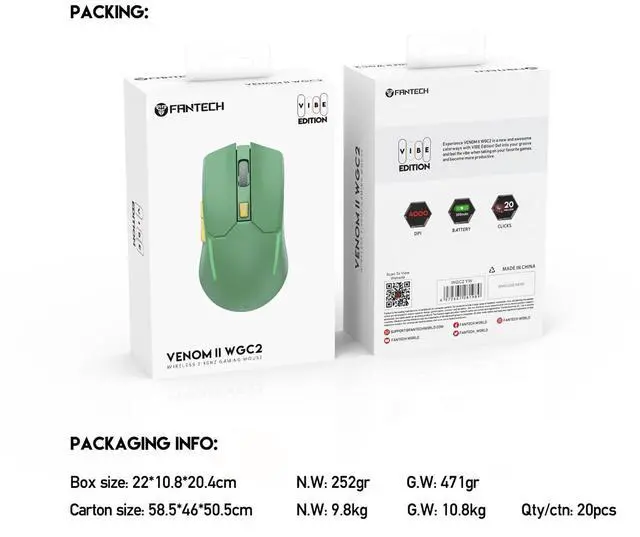 Alt view image 7 of 7 - FANTECH Wireless Gaming Mouse,Ergonomic Hand Grips,2.4 GHz wreless Fast charge,RGB Gamer Desk Laptop PC Gaming Mouse, for Windows 7/8/10/11/XP Vista Linux MacOs,Green