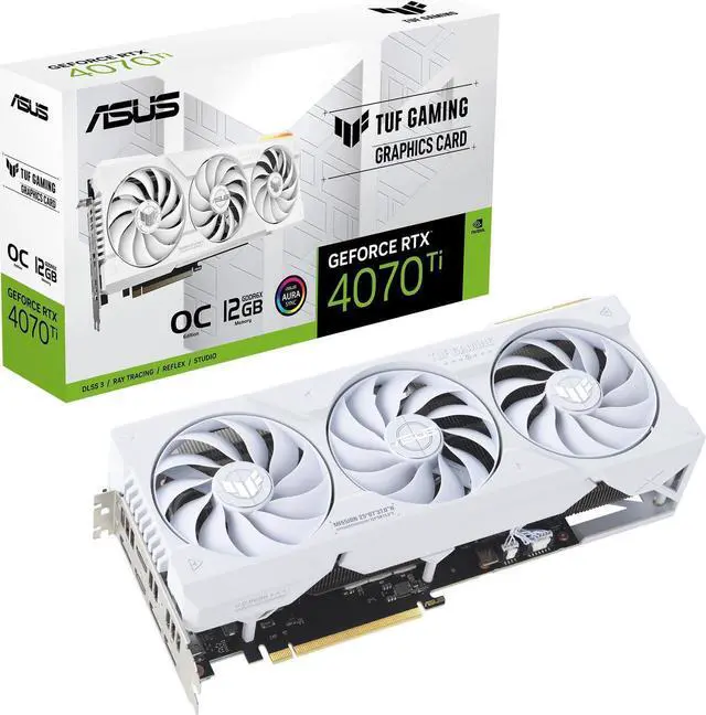 Main image of ASUS TUF Gaming NVIDIA GeForce RTX 4070 Ti OC White Edition Gaming Graphics Card (PCIe 4.0, 12GB GDDR6X, HDMI 2.1a, DisplayPort 1.4a) TUF-RTX4070TI-O12G-WHITE-GAMING