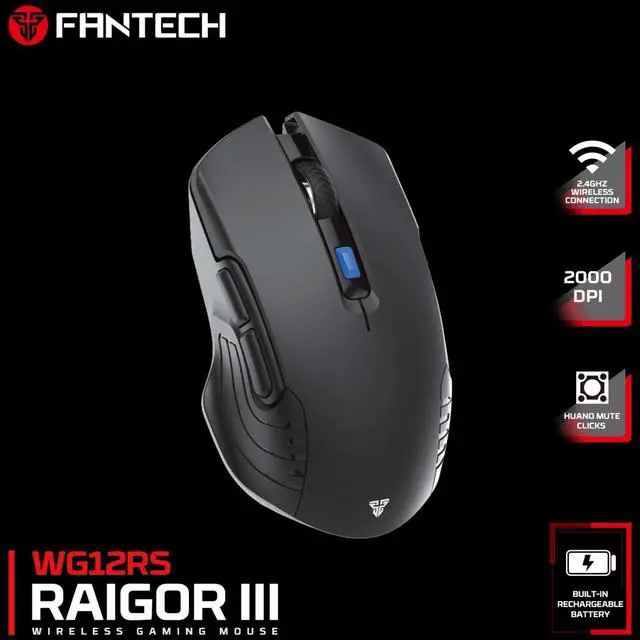 Alt view image 5 of 6 - FANTECH RAIGOR III WG12RS Black Gaming Mouse - 2000DPI, 2.4GHzWireless Connection, Huano Mute Clicks, Bulit-in Rechargeable Battery, 6 Buttons,Ergonomic Design for PC/Computer(Black)