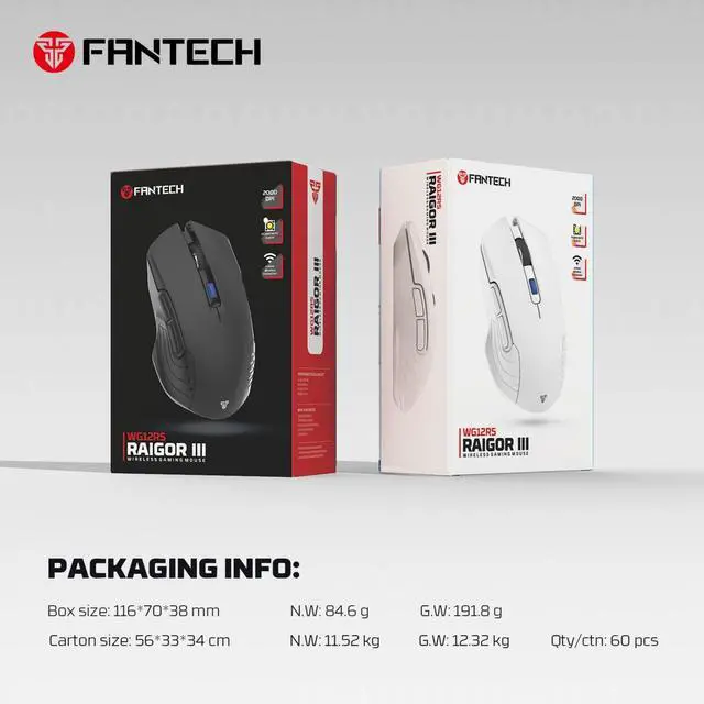 Alt view image 6 of 6 - FANTECH RAIGOR III WG12RS Black Gaming Mouse - 2000DPI, 2.4GHzWireless Connection, Huano Mute Clicks, Bulit-in Rechargeable Battery, 6 Buttons,Ergonomic Design for PC/Computer(Black)