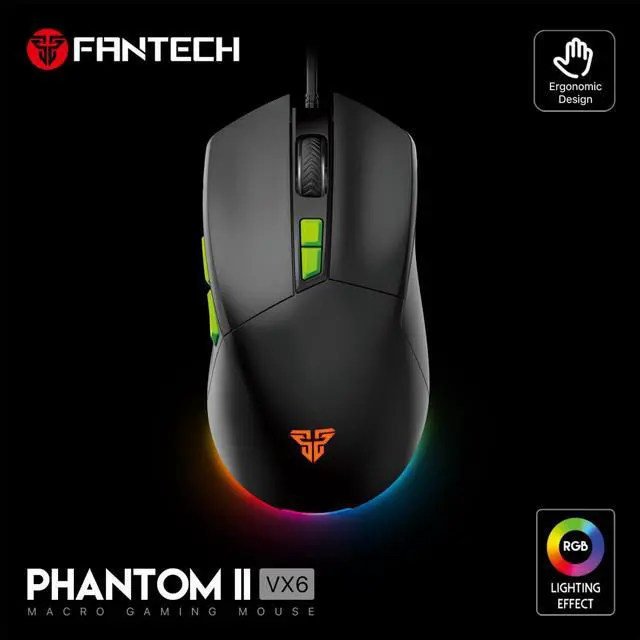 Alt view image 6 of 7 - FANTECH VENOM GO VX6 Black Wired Gaming Mouse,2400 DPI Adjustable, 7 Buttons,20 MILLION CLICKSRGB Lighting Effect, 7D Macro Function Performance,Ergonomic Design for PC/Computer (Black)