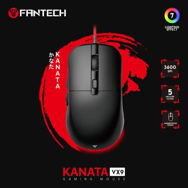 Alt view image 5 of 5 - FANTECH KANATA VX9 Wired Gaming Mouse, 3600 DPI Adjustable, Ambidextrous Design,5 MILLION CLICKS7 Lighting Effect, Ergonomic Design for PC/Computer (Black)