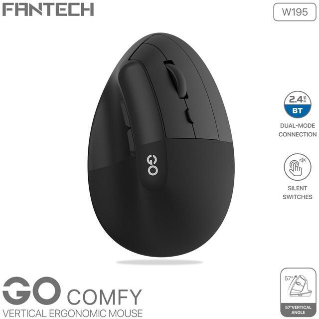 Alt view image 6 of 6 - FANTECH GO COMFY W195 Black Gaming Mouse -Slient Switches,Dual Mode Connection,57°Vertical Angle,1600DPI Adjustable,7Buttons,Ergonomic Design for PC/Computer(Black)