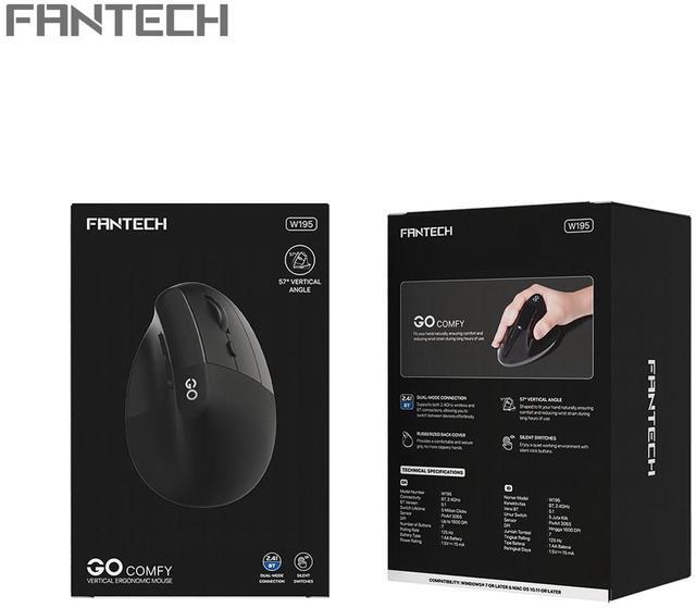 Alt view image 5 of 6 - FANTECH GO COMFY W195 Black Gaming Mouse -Slient Switches,Dual Mode Connection,57°Vertical Angle,1600DPI Adjustable,7Buttons,Ergonomic Design for PC/Computer(Black)