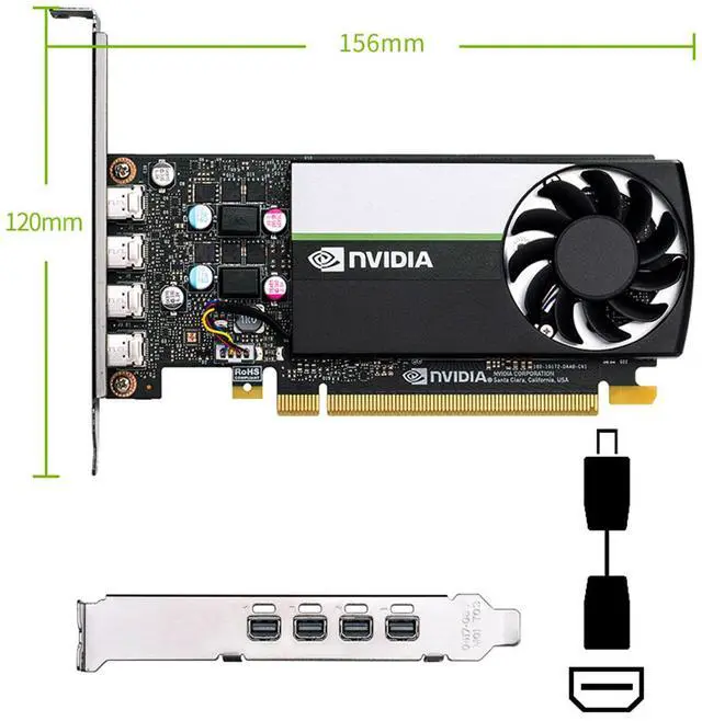 Alt view image 5 of 5 - NVIDIA T1000 4GB Professional Graphics Card, Industrial Package, GDDR6 Memory, 1260MHz, 128-bit, Bandwidth 160GB/s, Single slot design, Ultra-thin and light