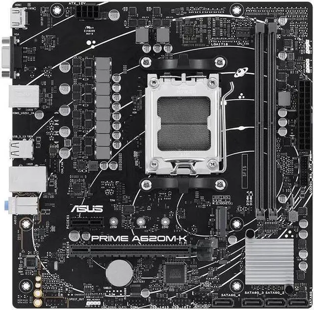 Main image of ASUS PRIME A620M-K Socket AM5 DDR5 64GB Micro ATX Motherboard, PRIME A620M-K