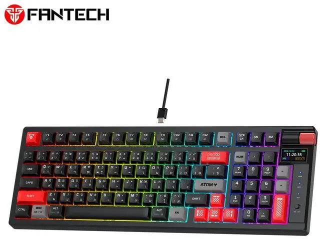 Alt view image 2 of 5 - FANTECH ATOM PRO97 MK918,Mechanical Wireless Keyboard,97Key,Tri-Mode Connection, ARGB Lighting,5 Pin Hot Swappable Switches,Built-In Smart Display,Black (blue switch)