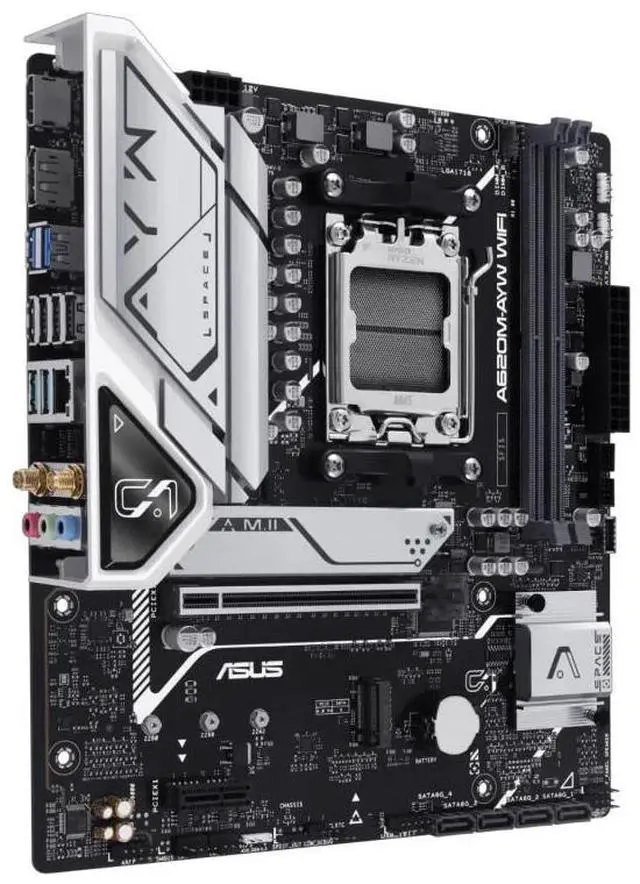 Alt view image 3 of 5 - ASUS A620M-AYW WIFI motherboard, AMD A620 (Ryzen AM5) mATX motherboard  DDR5, PCIe 4.0, dual M.2 slots, DisplayPort, HDMI, Realtek 2.5G wired network card, Wi-Fi 6. Supports USB 3.2 Gen 2
