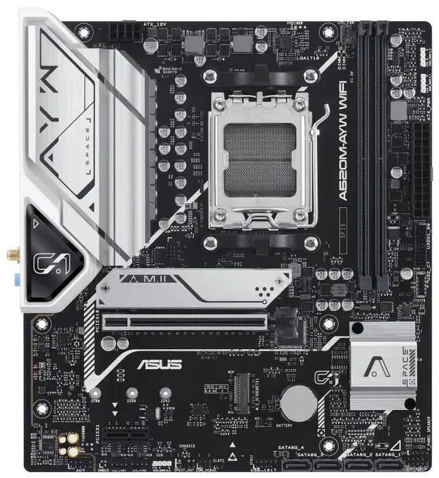 Alt view image 2 of 5 - ASUS A620M-AYW WIFI motherboard, AMD A620 (Ryzen AM5) mATX motherboard  DDR5, PCIe 4.0, dual M.2 slots, DisplayPort, HDMI, Realtek 2.5G wired network card, Wi-Fi 6. Supports USB 3.2 Gen 2