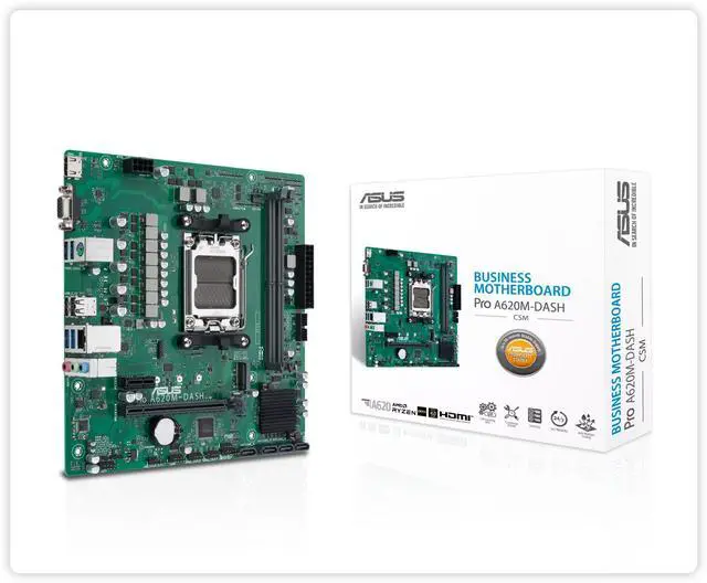 Main image of ASUS Pro A620M-DASH-CSM Business Motherboard, AMD A620 Micro-ATX Commercial Motherboard, AM5 Socket: Supports AMD Ryzen 7000 Series Desktop Processors