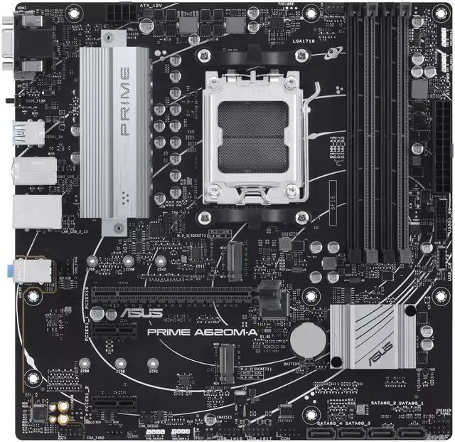 Alt view image 2 of 7 - ASUS PRIME A620M-A Motherboard, AMD AM5 micro-ATX, DDR5, PCIe 4.0, Dual M.2, DisplayPort/HDMI/VGA, USB 3.2 Gen 1 Ports, SATA 6 Gbps, BIOS FlashBack, AI Noise Reduction, AURA SYNC Lighting Effects