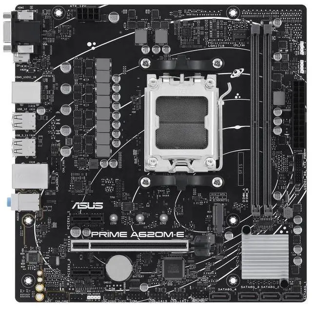 Main image of ASUS PRIME A620M-E Motherboard, AM5, DDR5, PCIe 4.0  AMD A620 micro-ATX,  Supports CPUs 7500F/7600/7700X PRIME A620M-E, AURA SYNC Synchronized Lighting Effects, SATA 6 Gbps