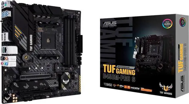 Main image of ASUS TUF GAMING B450M-PRO S AMD AM4 (3rd Gen Ryzen) Micro ATX Gaming Motherboard (8+2 DrMOS Power Stages, 2.5Gb LAN, BIOS FlashBack, AI Noise-Canceling Microphone, USB 3.2 Gen 2, AURA Sync RGB