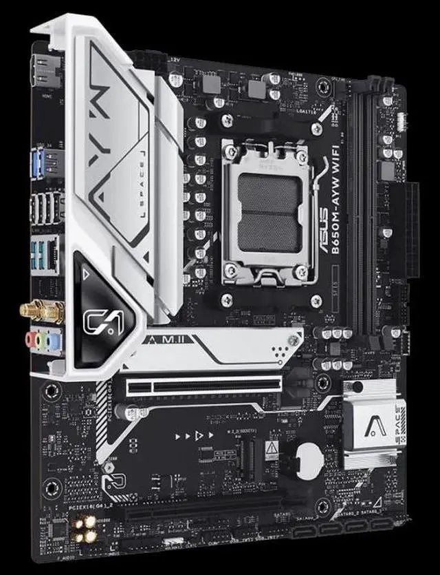 Alt view image 3 of 6 - B650M-AYW WIFI AMD B650 Micro-ATX motherboard supports DDR5,AM5,PCIe 5.0 M.2 support,HDMI,Realtek 2.5Gb Ethernet,Wi-Fi 6,rear USB 10Gbps ports,SATA 6 Gbps,Two-Way AI Noise Cancelation, Aura Sync