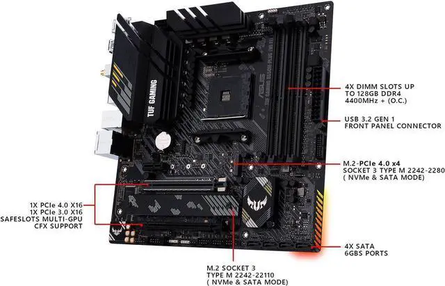 Alt view image 4 of 7 - ASUS TUF GAMING B550M-PLUS AMD AM4 (3rd Gen Ryzen) Micro ATX Gaming Motherboard (PCIe 4.0, 2.5Gb LAN, BIOS FlashBack, HDMI 2.1, USB 3.2 Gen 2, Addressable Gen 2 RGB Header and AURA Sync)