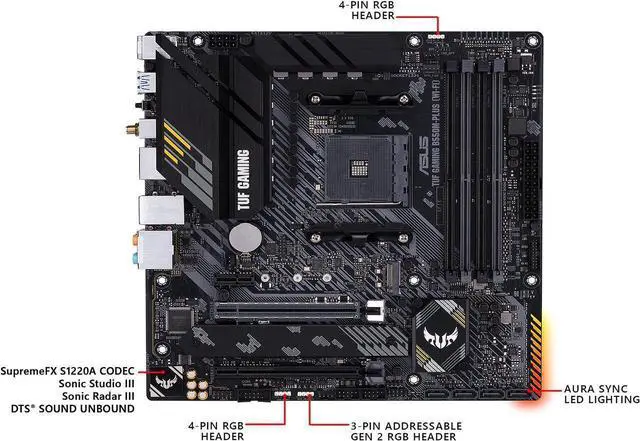 Alt view image 6 of 7 - ASUS TUF GAMING B550M-PLUS (Wi-Fi) AMD AM4 (3rd Gen Ryzen) Micro ATX Gaming Motherboard (PCIe 4.0, 2.5Gb LAN, BIOS FlashBack, HDMI 2.1, USB 3.2 Gen 2, Addressable Gen 2 RGB Header and AURA Sync)