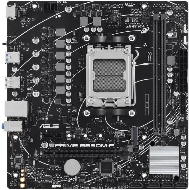 Alt view image 2 of 5 - ASUS PRIME B650M-F-CSM AMD B650 micro-ATX motherboard,AM5,DDR5,PCIe 4.0,M.2 slot,Realtek 1Gb wired LAN card,USB 5Gbps Type-A,SATA 6 Gbps,BIOS FlashBack,Aura Sync