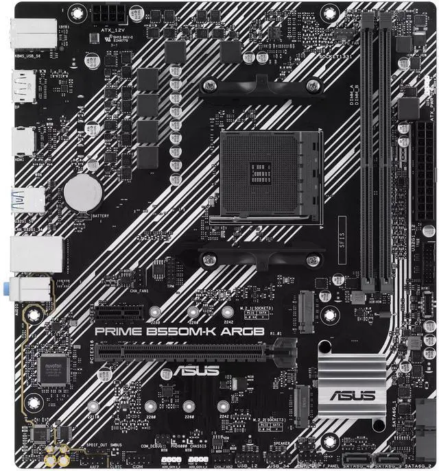 Main image of ASUS PRIME B550M-K ARGB AMD B550 (Ryzen AM4) mATX motherboard,M.2 slot,PCIe 4.0,Realtek 1G wired LAN,DisplayPort/HDMI,SATA 6 Gbps,USB 3.2 Gen 1 rear connector support, Aura Sync